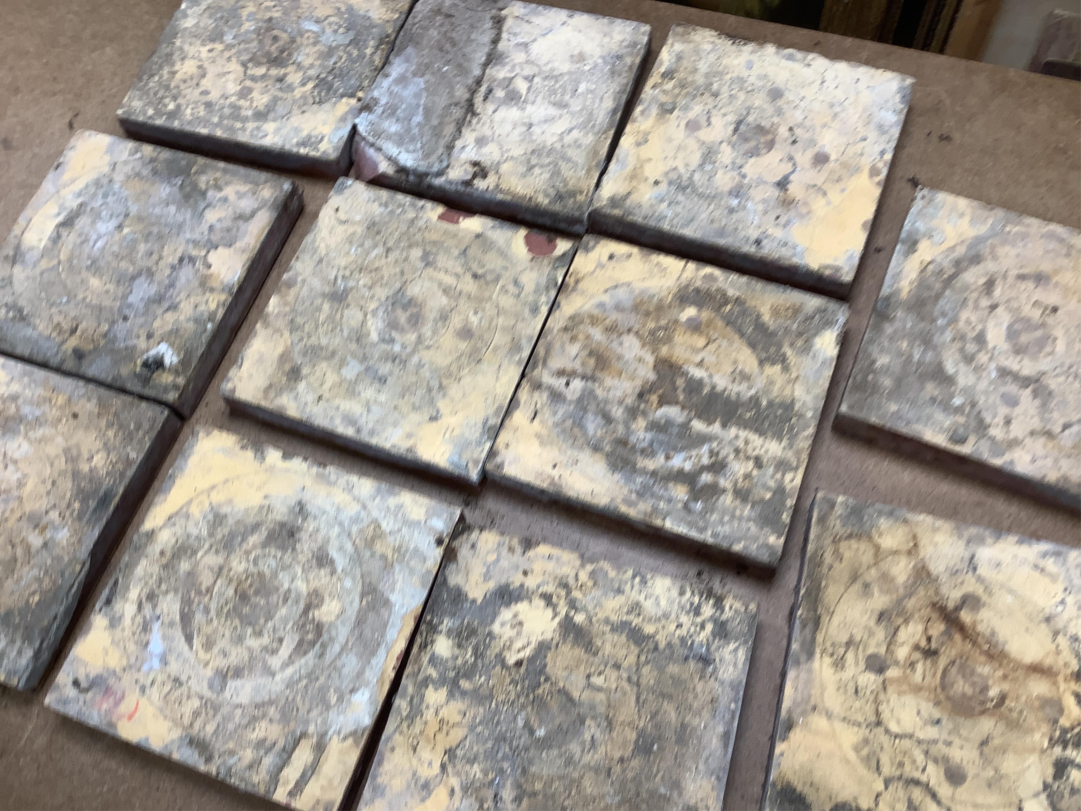 A collection of various tiles to include Minton style and a framed Chinese circular plaque
